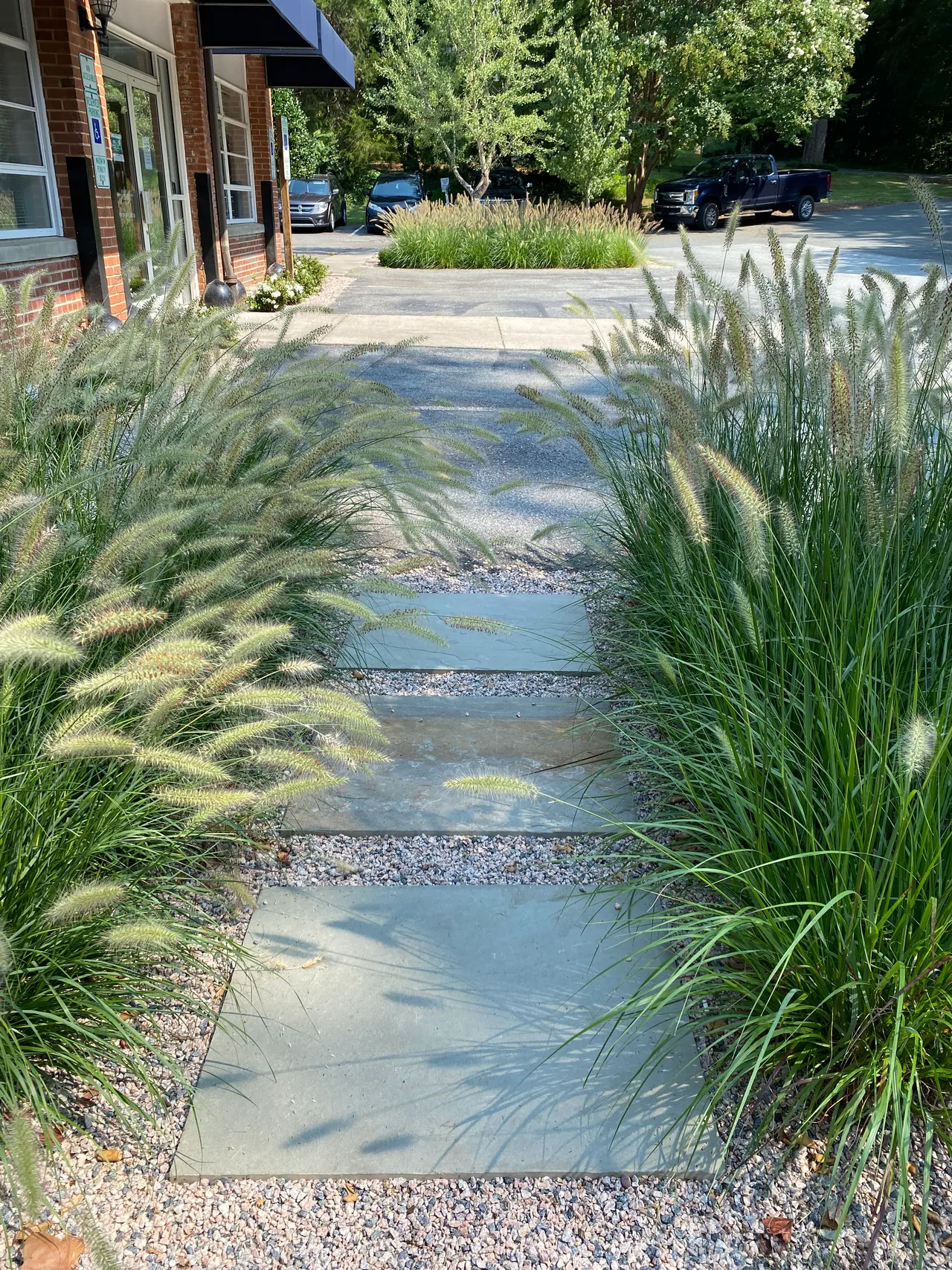 Paver walkway with pea gravel